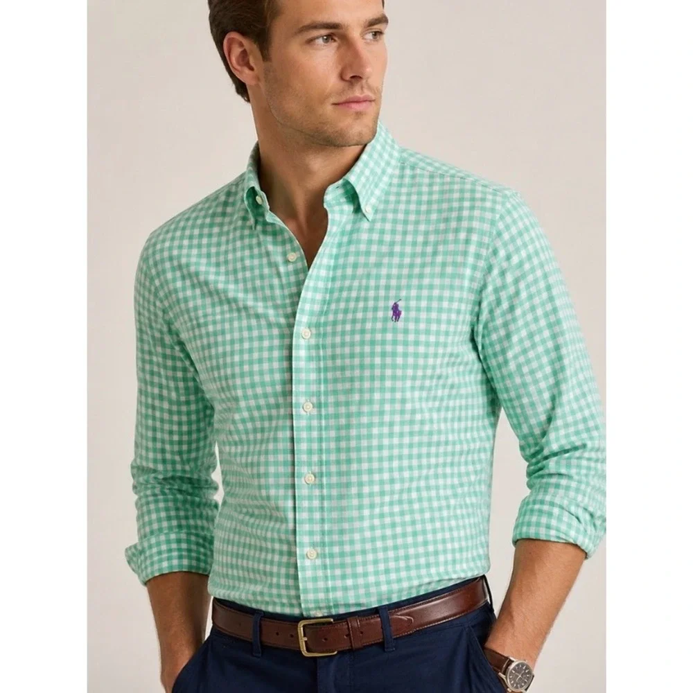 Polo by Ralph Lauren Mint Gingham Long-Sleeve Button-Down Shirt